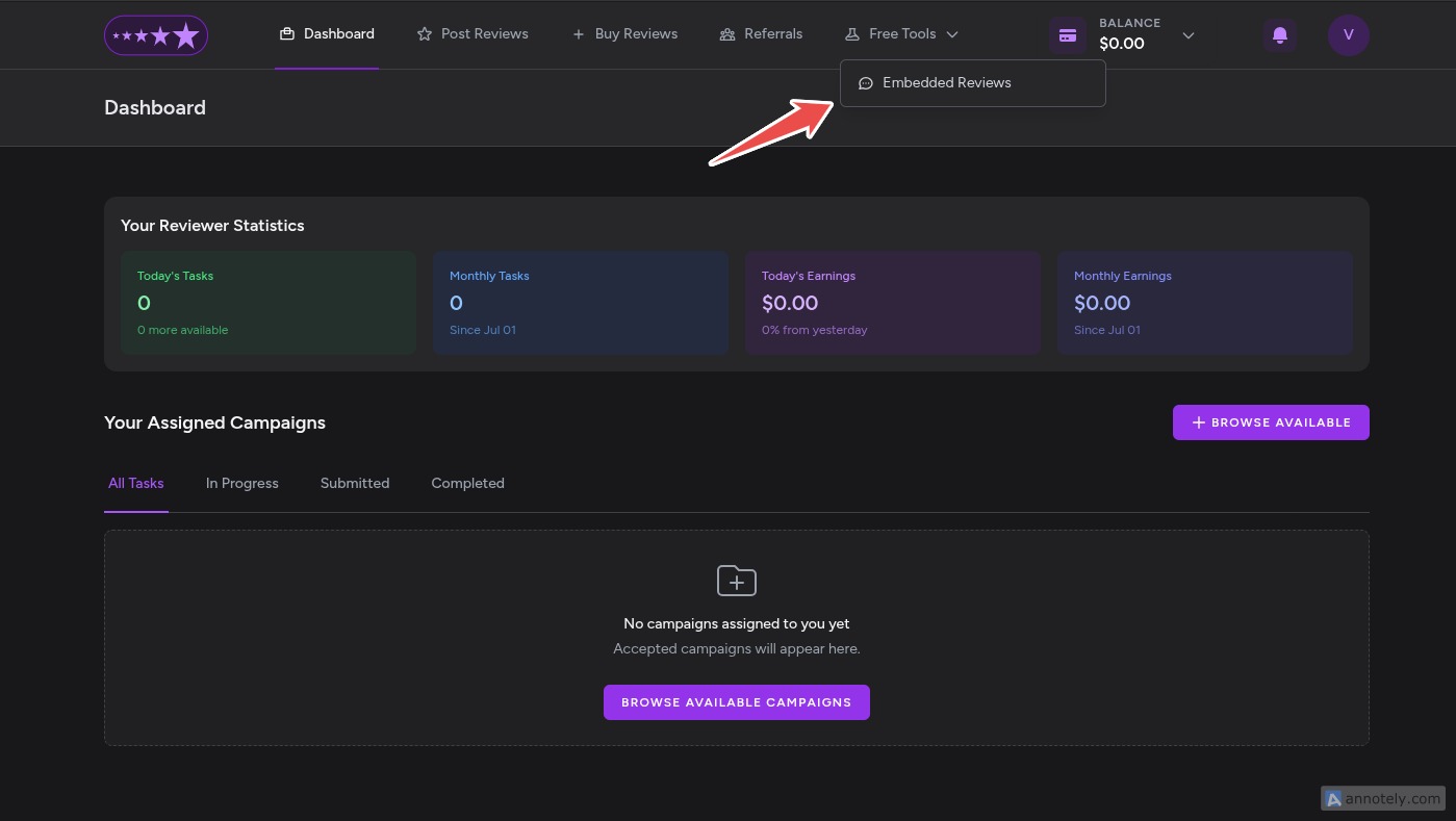 Find Embedded Reviews Button
