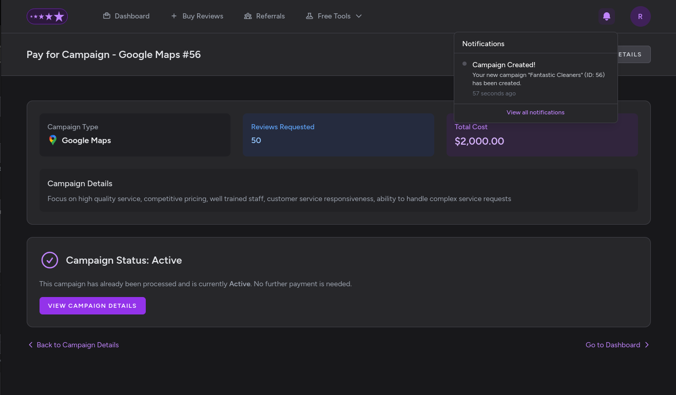 Campaign is Active After Payment