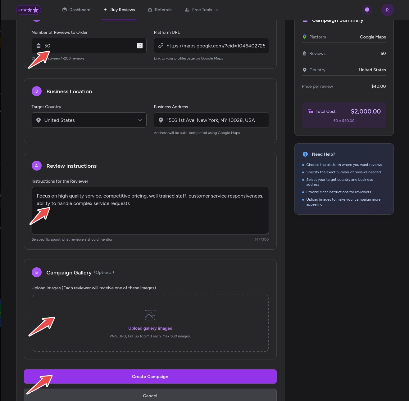Choose Number of Reviews, Add Instructions, and Images
