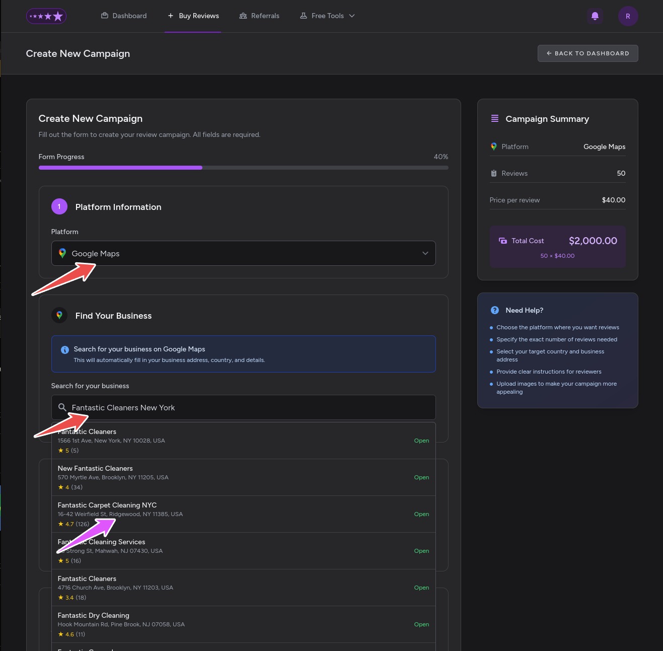 Choose Platform and Search for Company