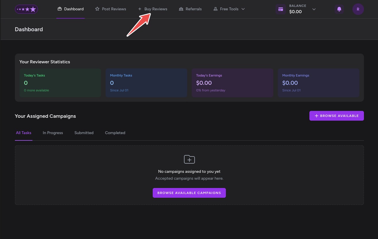 Click on Buy Reviews Link