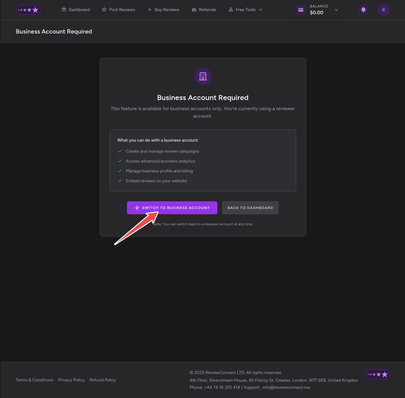 Switch to Business Account